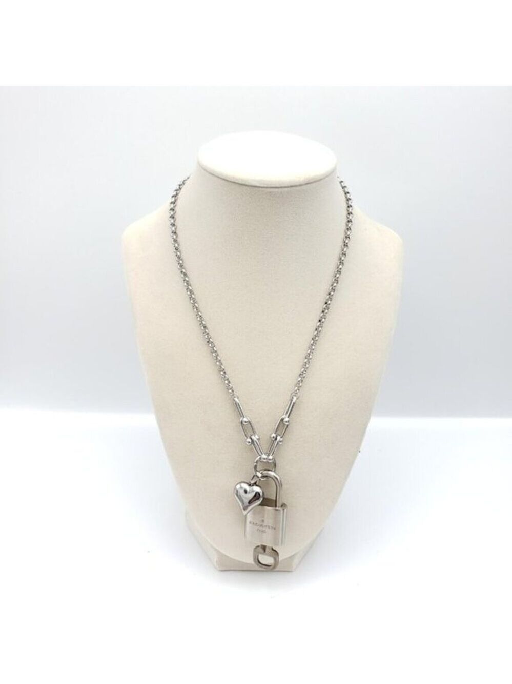 Stainless Steel Silver-Plated Necklace with Authentic Louis Vuitton Padlock - Picture 2 of 12